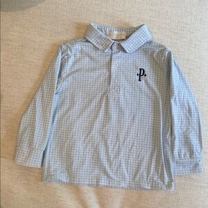 Cecil & Lou “P” monogrammed gingham long sleeve polo